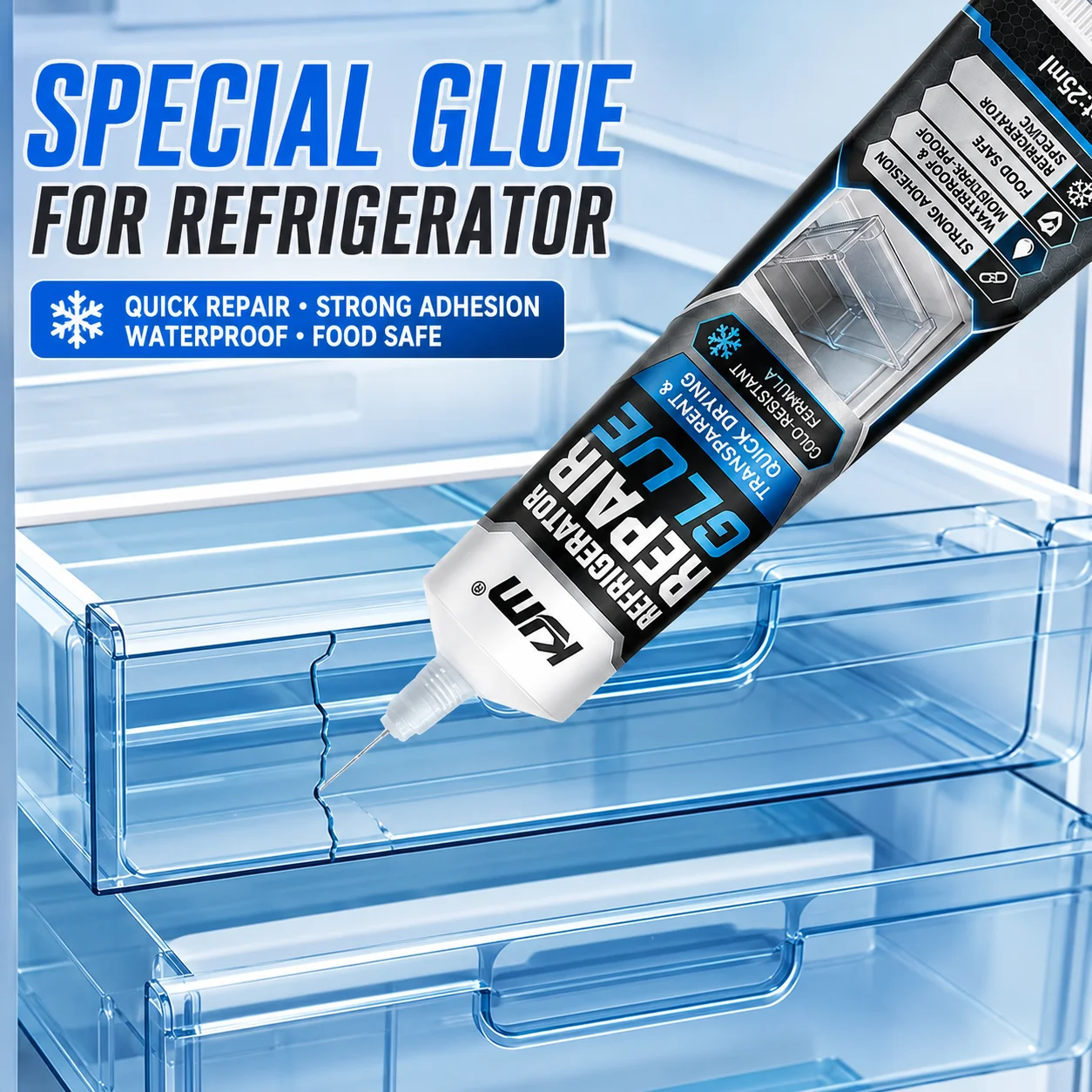 KJM Refrigerator Glue 25ml Cold Resistant Transparent Quick Dry Adhesive For Freezer Drawer Plastic Shelf Door Seal Repair