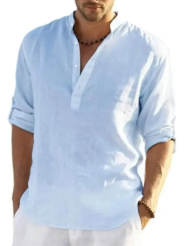 

Men's Casual Loose Shirt Fashion Stand Collar Pure Cotton Inner Wear High Neck Business Youthful Style Special Wide Fit
