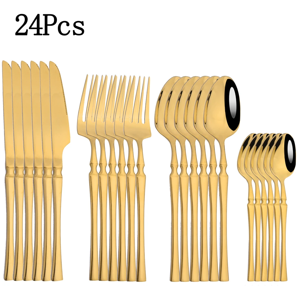 24Pcs Dinnerware Set Stainless Steel Cutlery Mirror Spoon Fork Knife Kitchen Dinner Tableware Set Complete Home Flatware Set