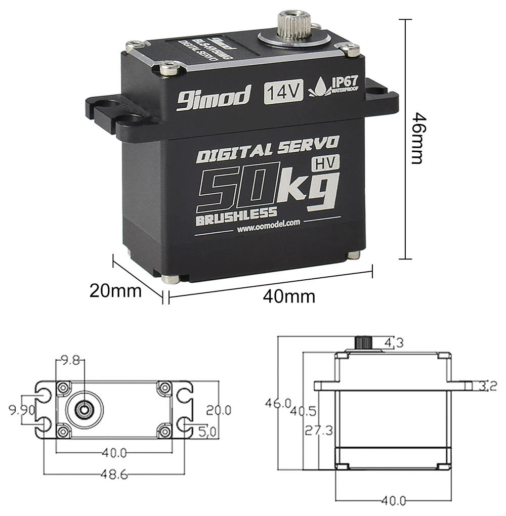 9imod 50KG Brushless Servo 180°/270°/360° Aluminum Digital 14V HV Waterproof Servo for1/8 1/10 1/12 RC Crawler Car Boat Robot