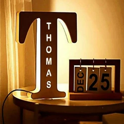 Custom Letters LED Night Light Wooden Engraved Name Home Decor Wedding Birthday Party Christmas New Year Decoration Lover's Gift