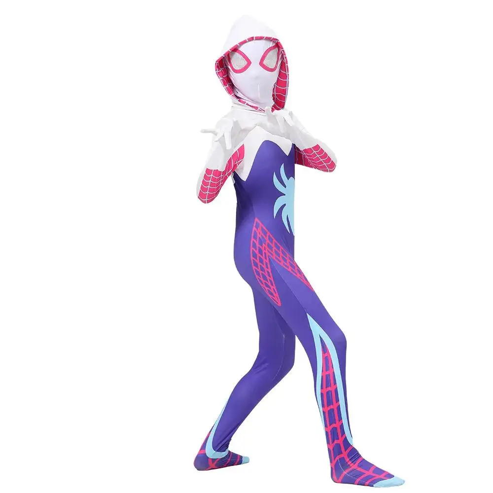 Gwen Stacy Cosplay Costume pour adultes, costume de batterie de héros souriants, combinaisons pour filles, vêtements de fête d'Halloween, araignée, nouveau