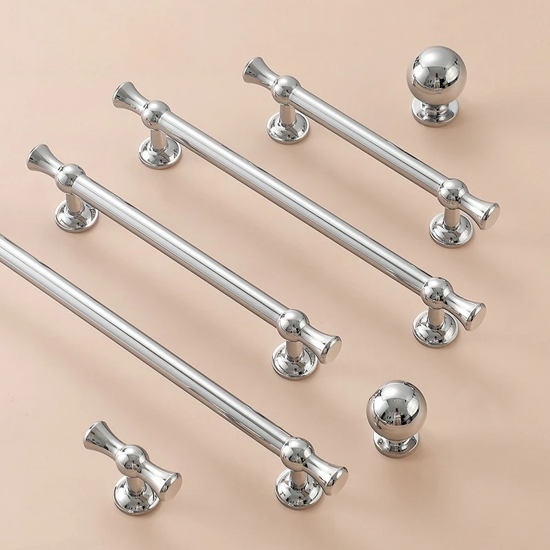 French Style Pure Copper Wardrobe Handle, Modern and Simple Chrome Plated Silver Drawer, Single Hole Cabinet, All Copper Handle