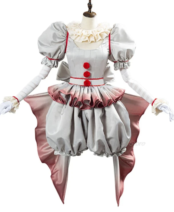 Movie Clown Pennywise Cosplay Costume Genderswap Halloween Horror Lolita Dress Women Fantasy Carnival Party Full Set Wig