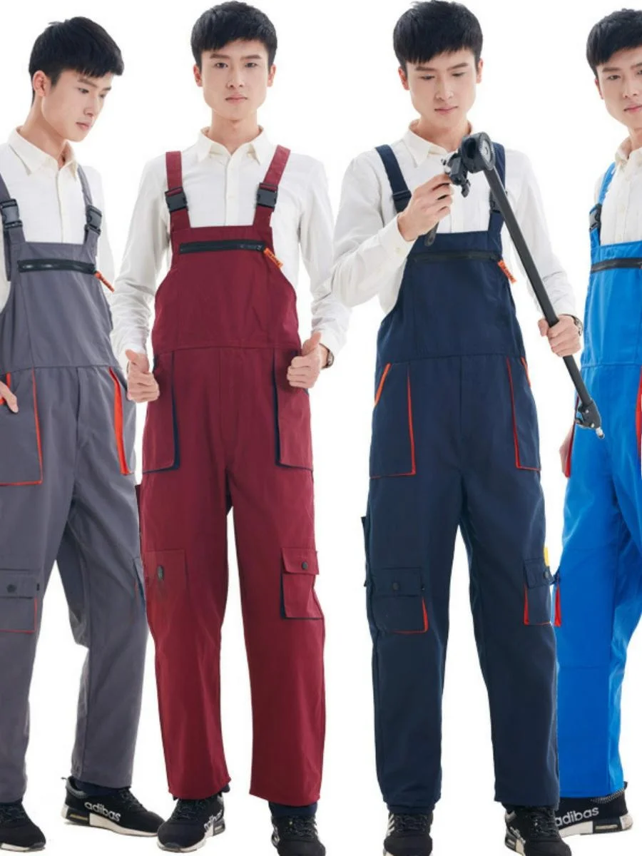 

Мужские рабочие комбинезоны, пыленепроницаемые, износостойкие, для монтажных и ремонтных работ, с вышивкой, на лямках, на все сезоны.