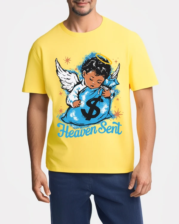 

The Angel Boy Who Sent Money Printed Men T-Shirts Cotton All-Match T Shirt Trendy Street Short Sleeve O-Neck Soft Clothes