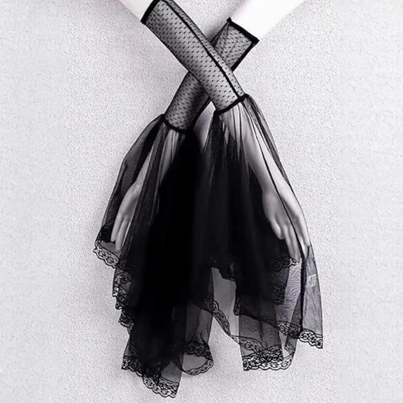 M6CD Long Lace Sleeve Gloves Gothic Breathable Polyester Material Perfect For Halloween Parties Daily Outfits