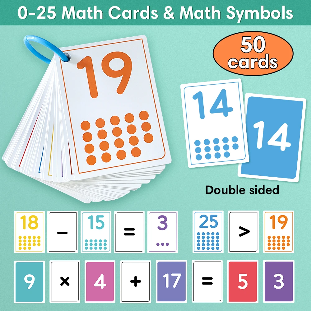 Matemática Adição Subtração e Multiplicação Divisão Aprendizagem Toy for Kid, 50 Cartões, Números Coordenados, Contagem Regressiva