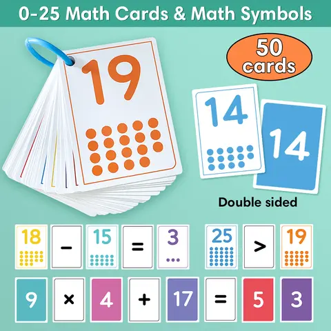숫자 비교 수학 덧셈 곱하기 나눗셈 연산, 어린이 학습 장난감용 디지털 인식 카드 50 장 Best5