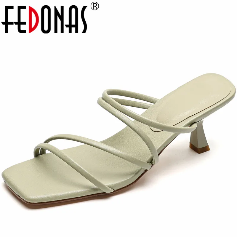 FEDONAS Thin High Heels Slippers Women Sandals Fashion Sexy Narrow Band Wedding Party Prom Shoes Woman 2024 Summer New Arrival