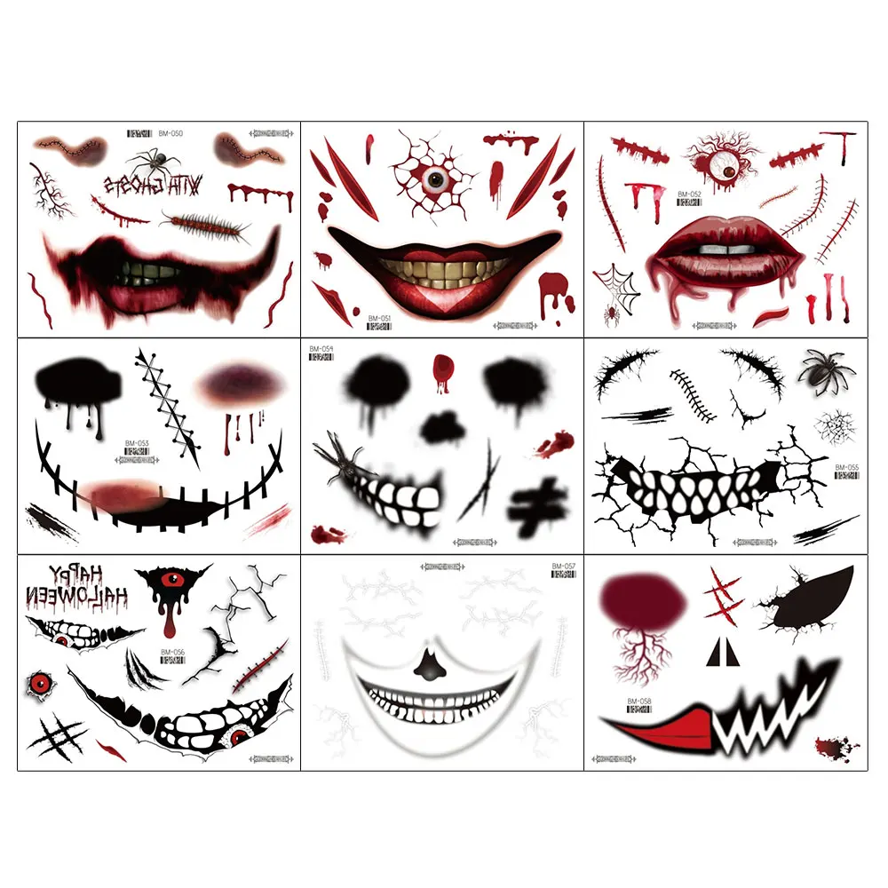 Fake Scar Tattoo for Halloween Makeup Party Big Mouth Design Waterproof Temporary Tattoo Stickers for Women Men Body Festival