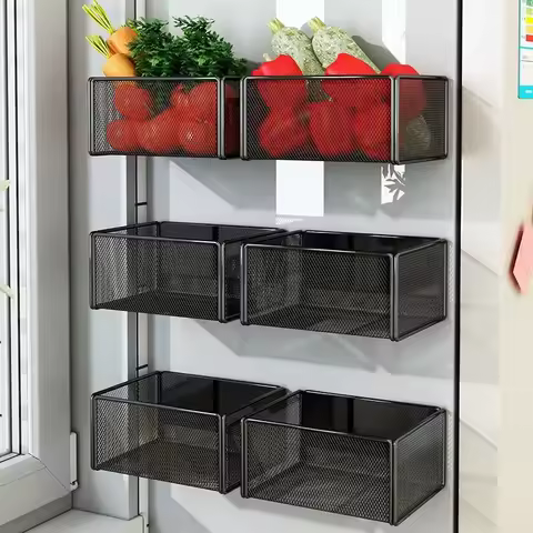 Magnetic Spice Rack Fridge Grid Organizer Shelf Wall Refrigerator Storage Organization for Spices For Kitchen Livingroom