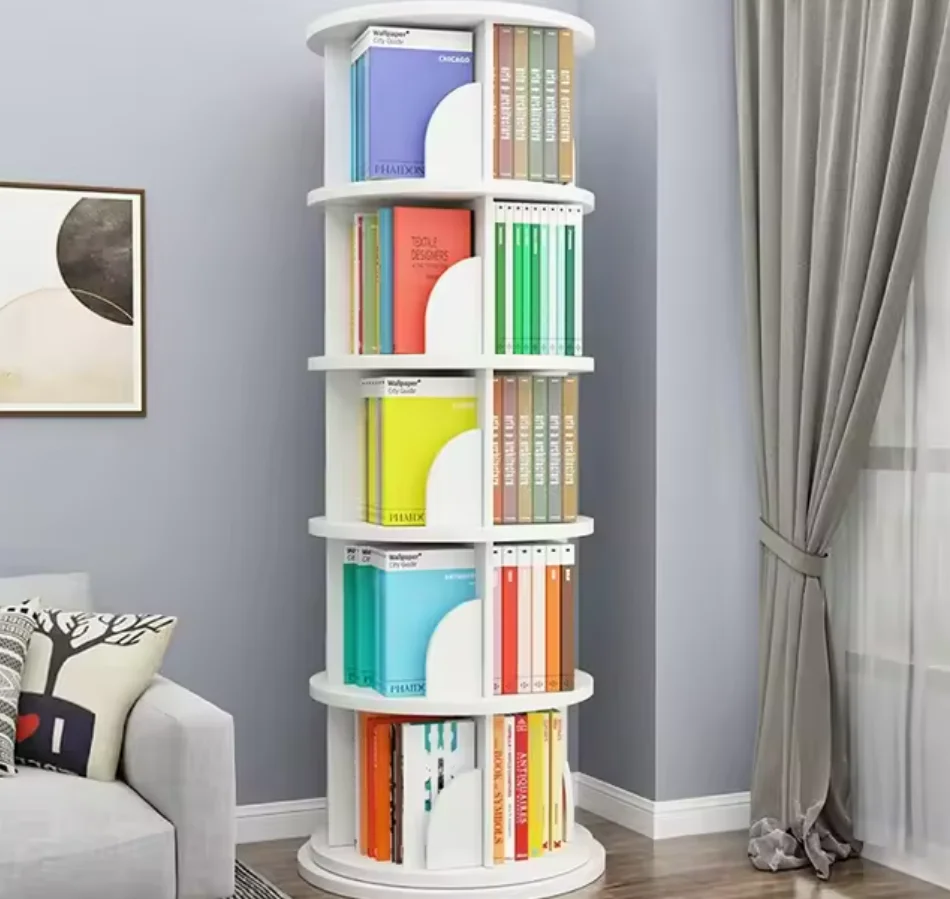 Bookcase Solid Wood Rotating Bookshelf Floor-Standing Storage Rack Bookcase Simple Household Storage Cabinet