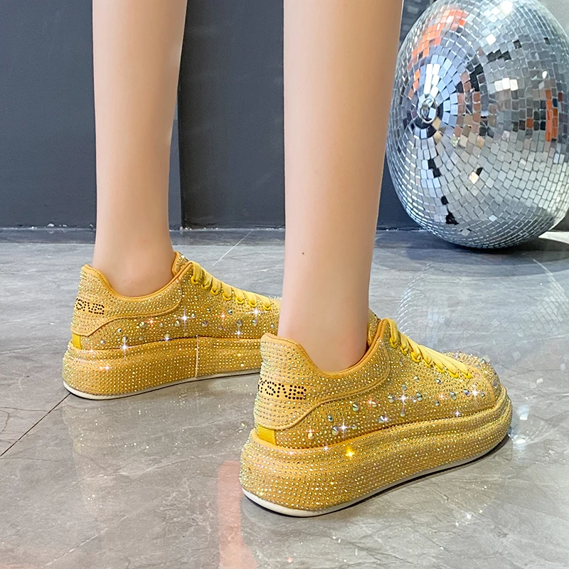 Fashion Sneakers Women Trend 2024 New Spring Autumn Platform Lace Up Rhinestone Women Casual Shoes designer Shiny Ladies Shoes