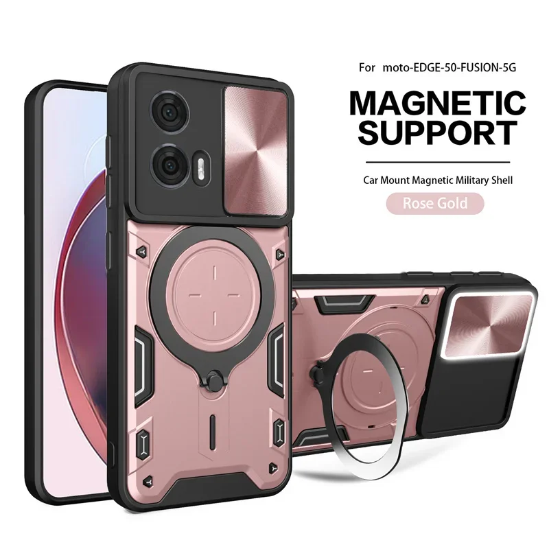 For Motorola Moto Edge 50 Fusion Case Slide Camera Protect Phone Case For Edge50 Fusion Armor Funda Magnet Ring Stand Back Cover