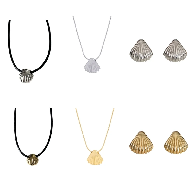 Metal Shells Pendant Necklace Earring Sweet Cool Clavicle Chain Simple Choker Earrings Collar Necklace Statement Jewelry