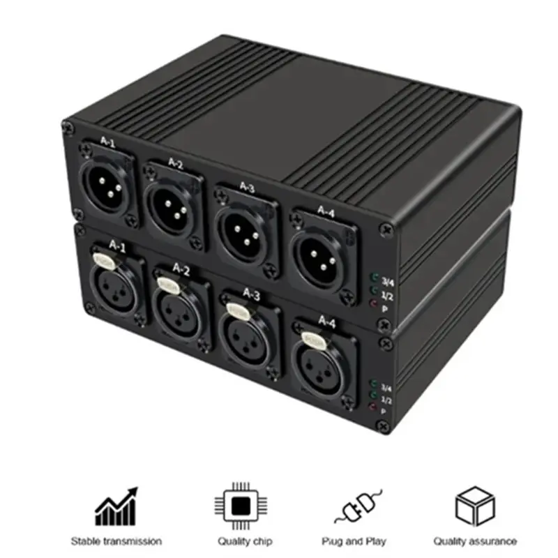 AA60 4 CH Balanced XLR Audio over Fiber Extender SC Single Mode Optical Fiber 20km Line Level Audio Transceiver EU PLUG