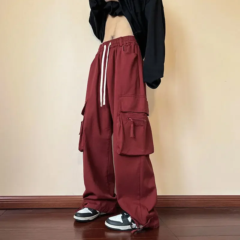 Women Boyfriend Pants Retro American Style Baggy Y2k Cargo Streetwear Casual All-match Big Pockets Trendy Wide Leg Spring Ins