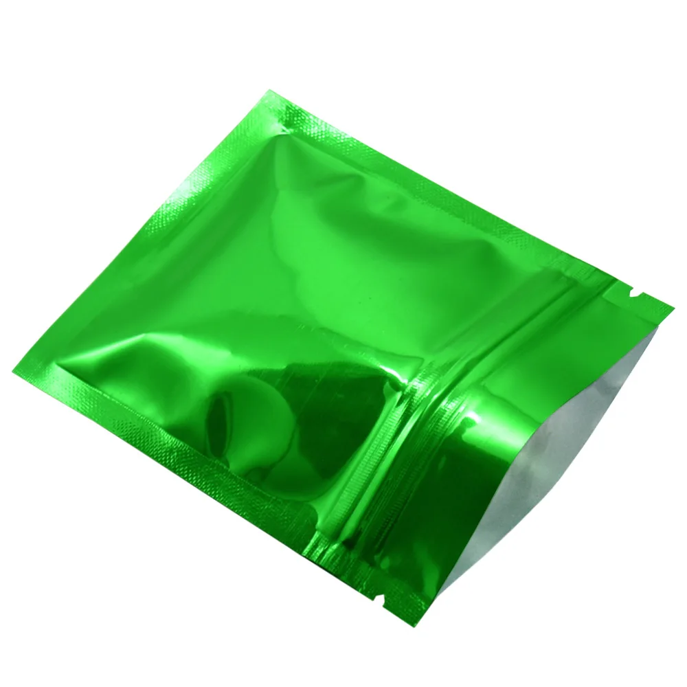 

100pcs/lot Shiny Aluminum Foil Green Ziplock Package Resealable Bags Self Sealing Mylar Zipper Top Food Snack Smellproof Pouches