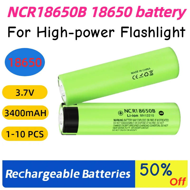 

NCR18650B 3.7v 3400mAh 18650 34B-JT Rechargeable Li-ion Battery for High-power Flashlight Mobile Device Energy Storage Batteries