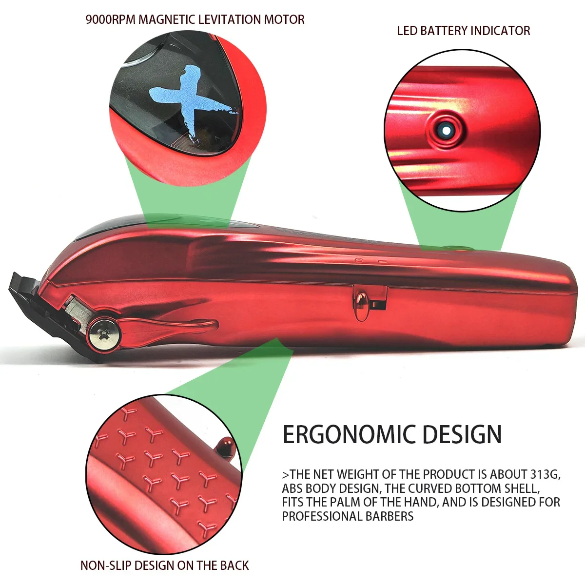 9000RPM BRDCLIP Professional Men's Hair Clipper Rechargeable Beard Hair Trimmer for Men Electric Hair Cutter Machine Precision