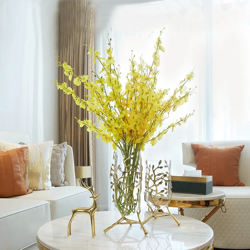 

European Creative Glass Vase for Living Room, Flower Arrangement, Simulation Dry Flower, TV Cabinet Decoration