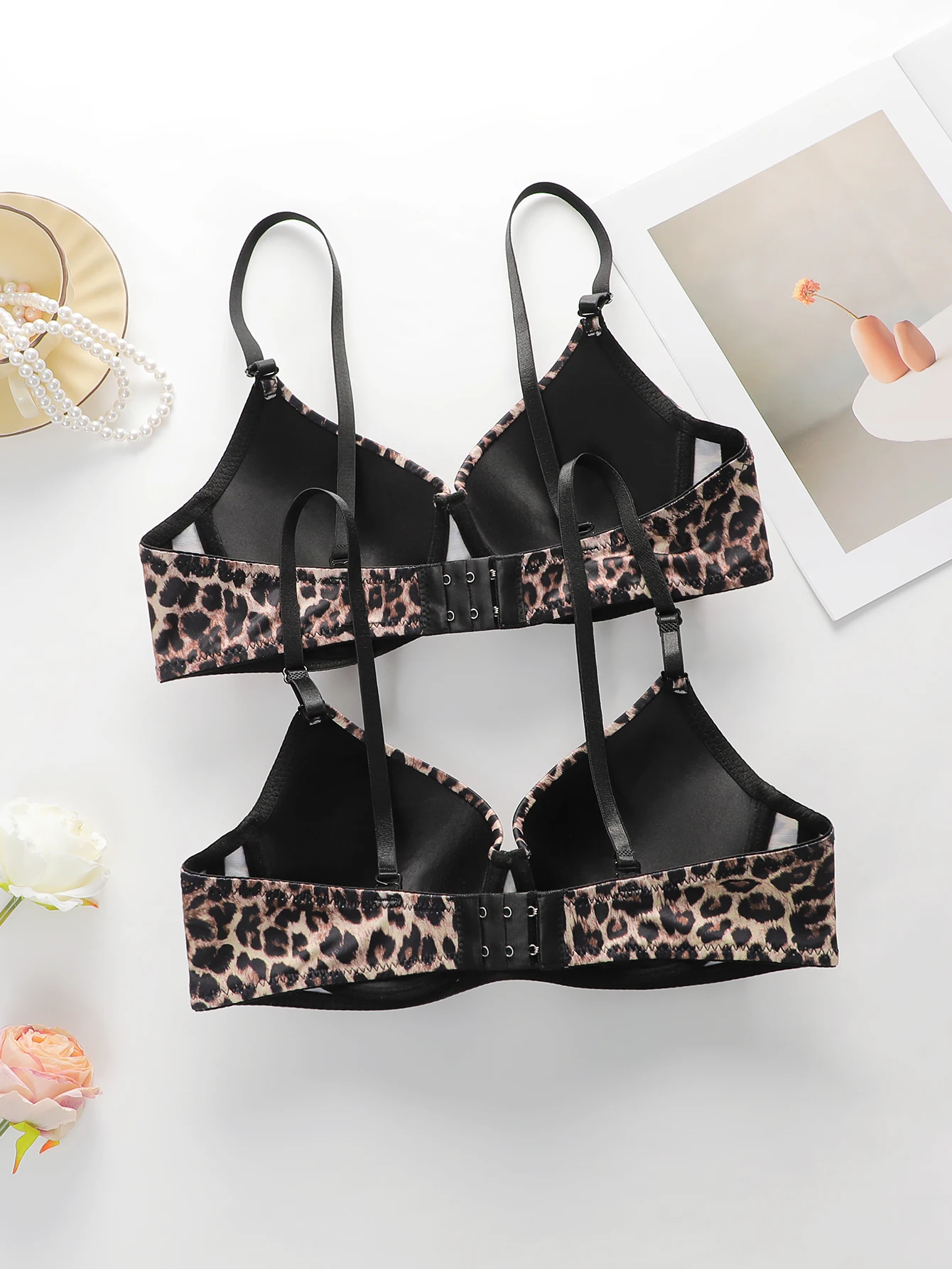 Hot Selling Women\'s Sexy Leopard Print 2-Piece Bra Gathering Pull Up Underwear Four Seasons Bra 2024 New Product B6042