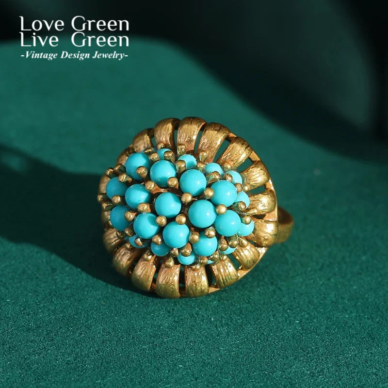 

Natural Beads Blue Rings Stones Boho Luxury Tree Leaf Copper Vintage Antique Women's Accessories High End Brand Jewelry 2025