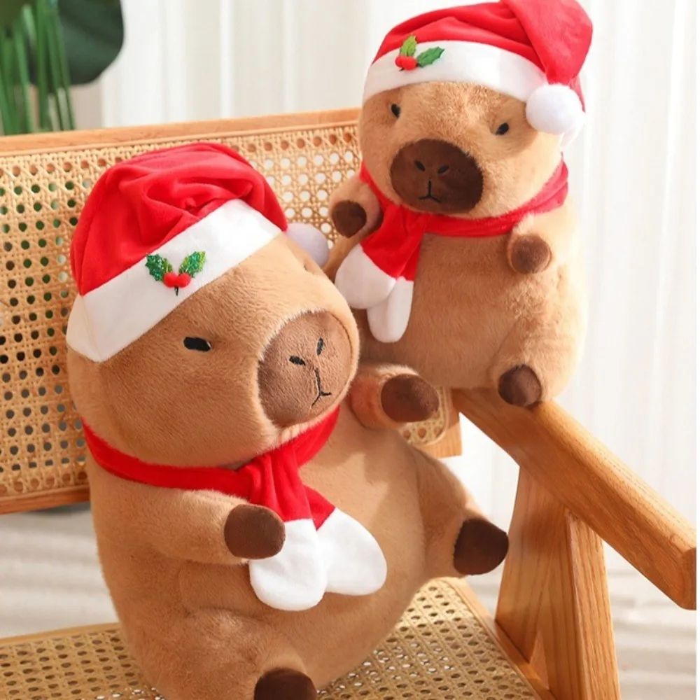 Vestir Navidad Capybara muñeco de peluche Festival de dibujos animados Capybara juguete de peluche esponjoso simulación Capibara muñeco esponjoso decoración del hogar