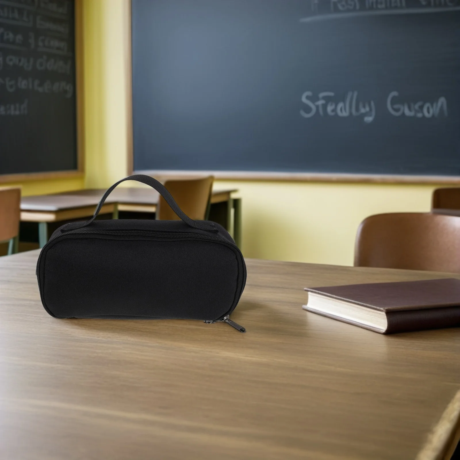 Uroczy czarny piórnik o dużej pojemności, etui dla nastolatków, dziewcząt i chłopców, wytrzymała tkanina Oxford, gładki metalowy zamek błyskawiczny, przenośny uchwyt, stylowy.