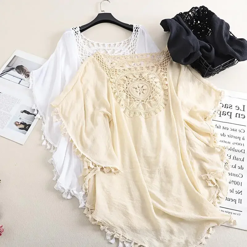 Spalle scoperte Allacciate Vestibilità ampia con frange oversize con un top copricostume da spiaggia in stile Instagram