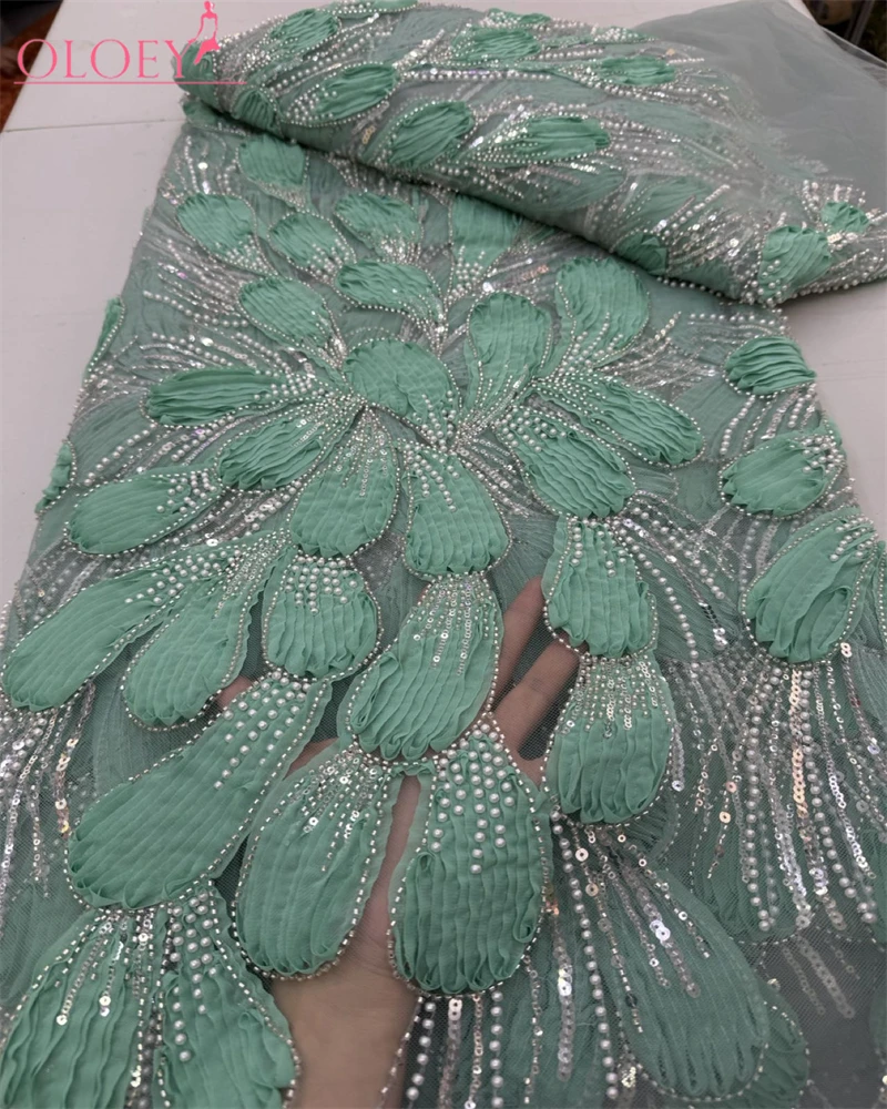 OLOEY vestido de noche de encaje de red bordado hecho a mano con lentejuelas de cuentas moda francesa de alta gama nuevo diseño de alta calidad para fiesta