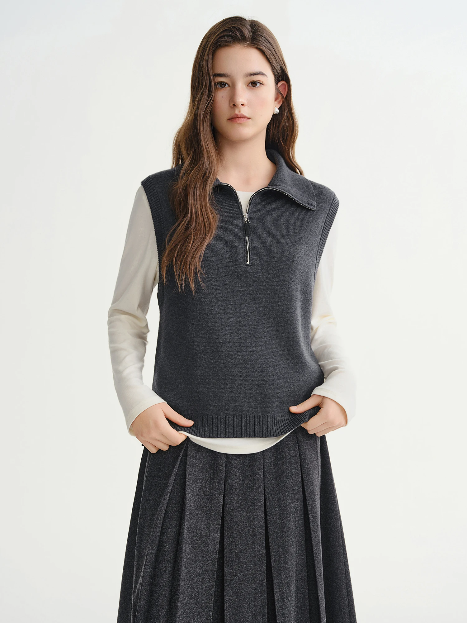 DUSHU 2025 Women's Lapel Collar Knit Vest - Spring Autumn Layering Waistcoat with Button Detail for Casual Chic Style​