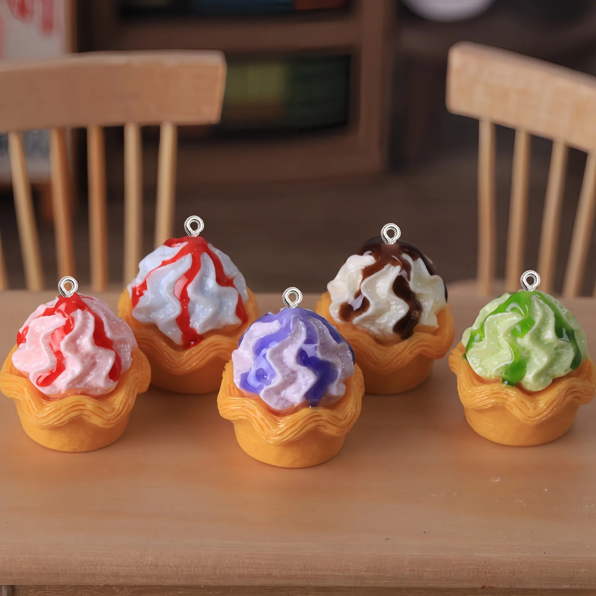 10Pcs Simulation Ice Cream Resin Pendants Colorful Fake Food Dessert Charms For DIY Earrings Keychain Jewelry Making Art Hook