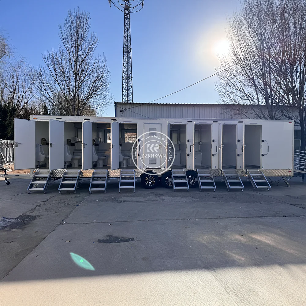 مقطورة مرحاض متنقلة فاخرة للاستخدام الخارجي مع عجلات مقطورة مرحاض محمولة للرجال والنساء للبيع #2