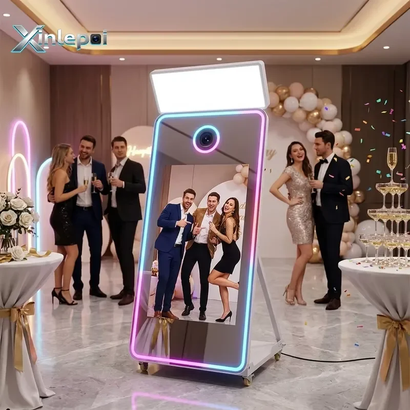 Smart Magic Mirror Selfie Booth iPad Camera Interactive Touchscreen Metal Frame Instant Print for Wedding Events Commercial