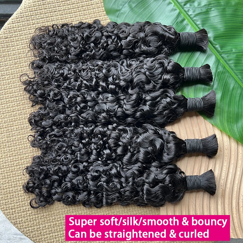 Ruw Bulk Echt haar Voor Vlechten Groothandel Birmese Krullend Boho Vlechten Extensies van echt haar Geen inslag Dubbelgetrokken Krullend haar Bulk