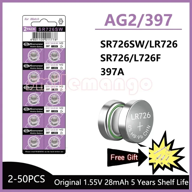 2-50pcs 1.55V AG2 Alkaline Button Battery LR726 SR726 SR726SW LR59 SR59 396 397 396A Button Battery For Watch Toys Remote Cell