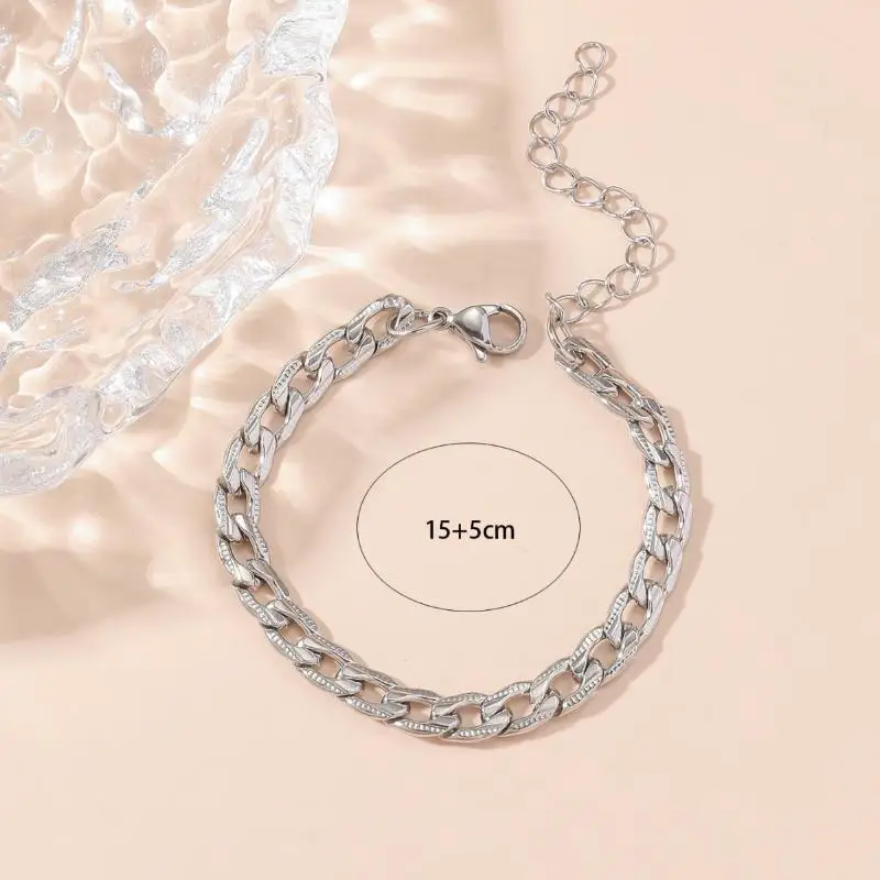 Thick Half-Round Oval Chain Bracelet Waterproof Stainless Steel Non-Fading Lobster Clasp for Beach Wear Jewelry