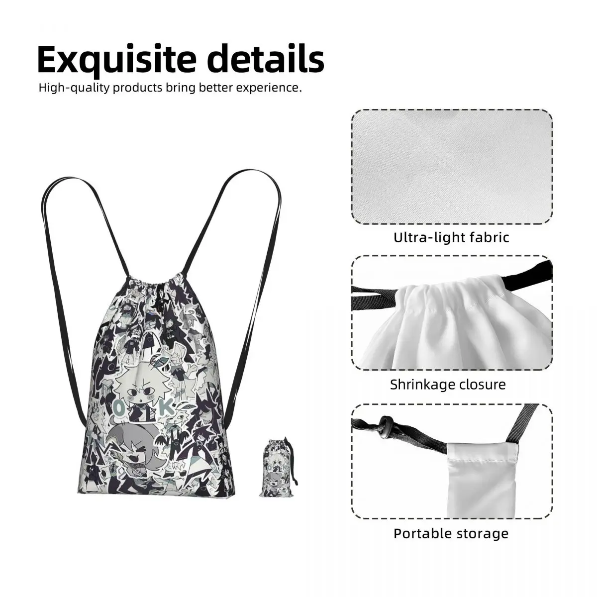 Cartoon Miss Circle Drawstring Backpack hiking cycling Bag Lightweight Foldable Storage Drawstring Bag for Men Women