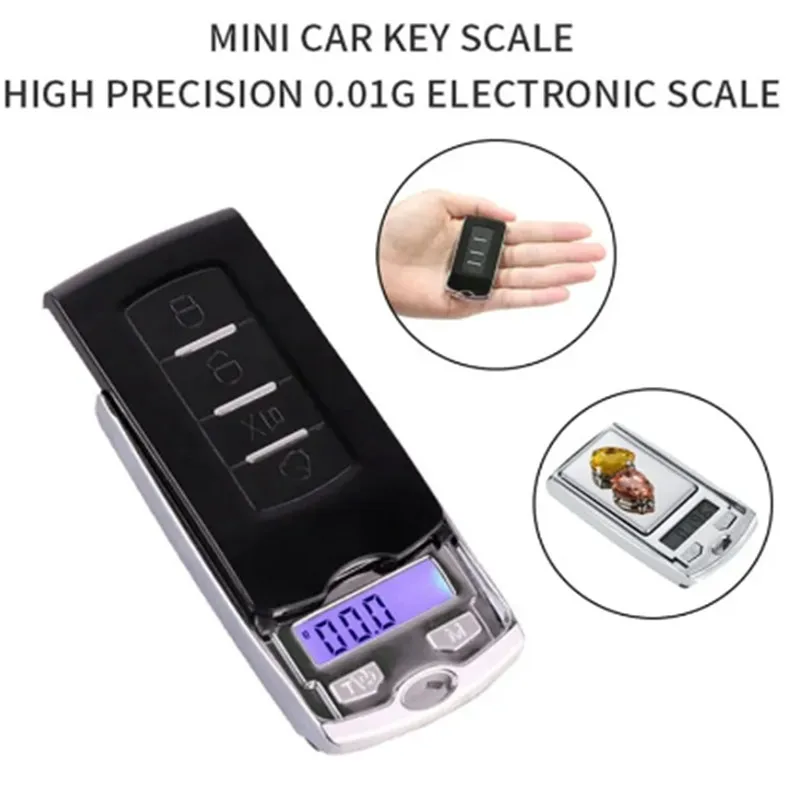 1Pcs 200g/100g 0.01g Precision Portable Car Key Shape Mini Digital Pocket Electronic Gram Scale with LCD Display