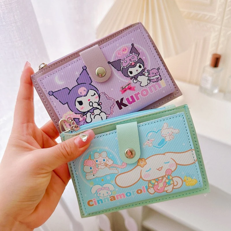 Cartoon Cute Sanrio Hello Kitty Kuromi Multifunctional Card Holder Coin Purse Kawaii Cinnamoroll Student Wallet Gift