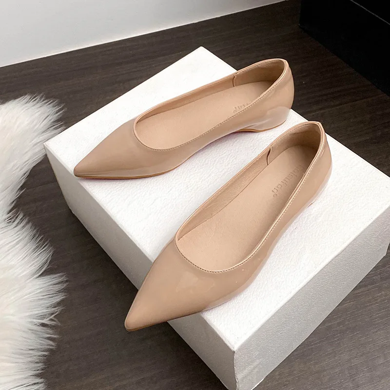 

Spring 2026 Women's Commute Work Flat Bottom Single Shoes Nude Color Heightening Red Bottom Pointed Toe Slip-On Fashionable