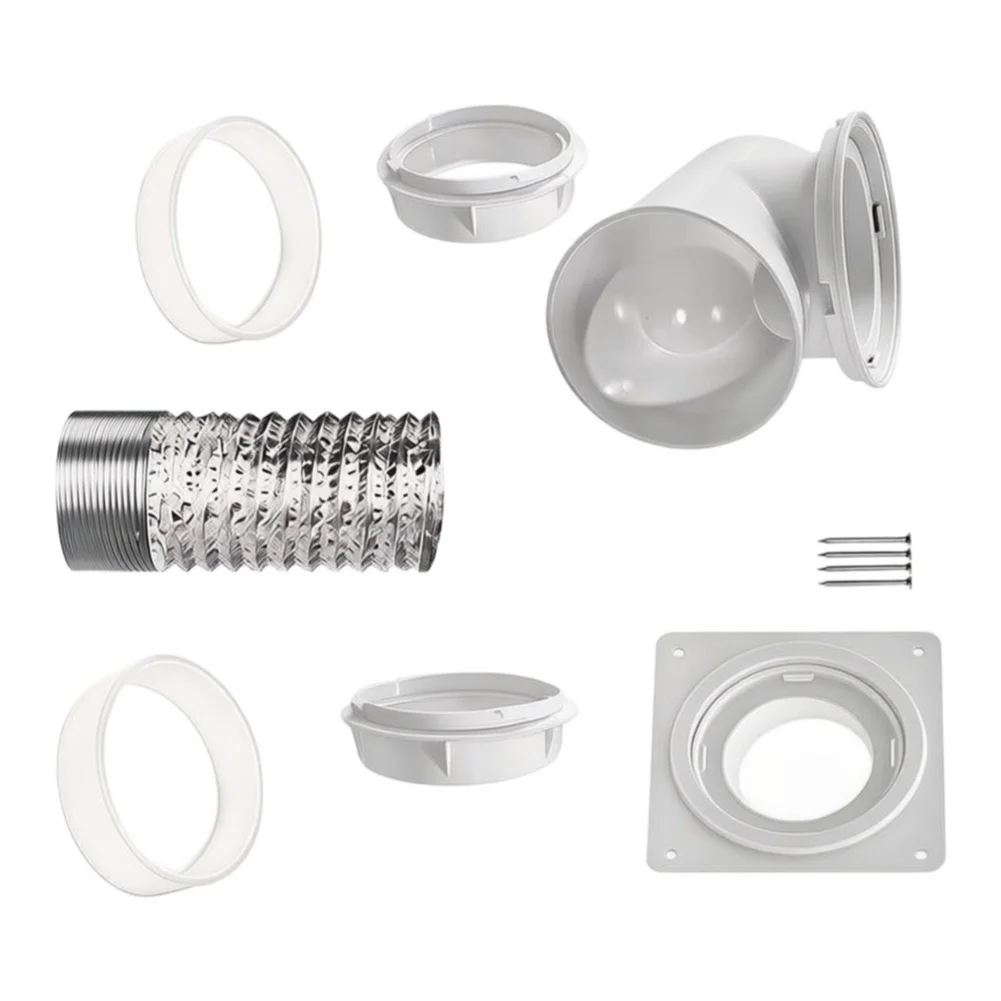 For All-in-One Clothes Dryer Vent Kit Includes 1.5m Flexible Aluminum Hose for T Connector WFor All Plate 4 Screws and Sealing