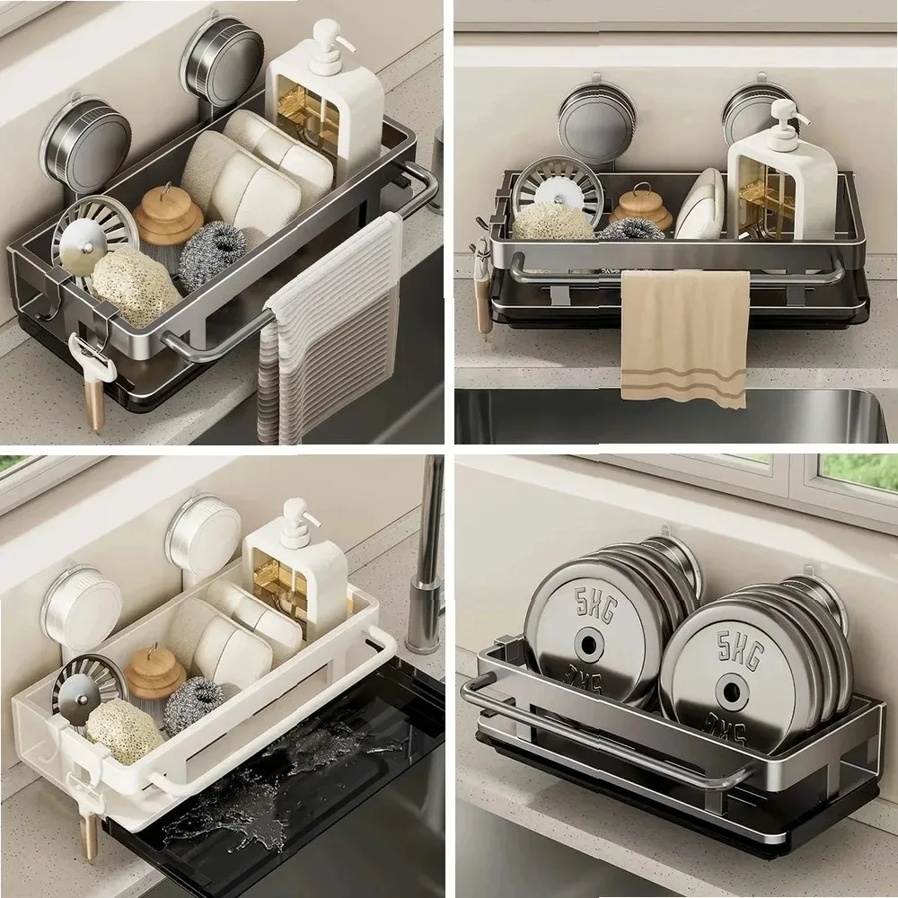 

Suction Cup Storage Rack, Wall Mounted Organizer for Kitchen Bathroom Sponge Holder, Space Saving Punch Free Shelves