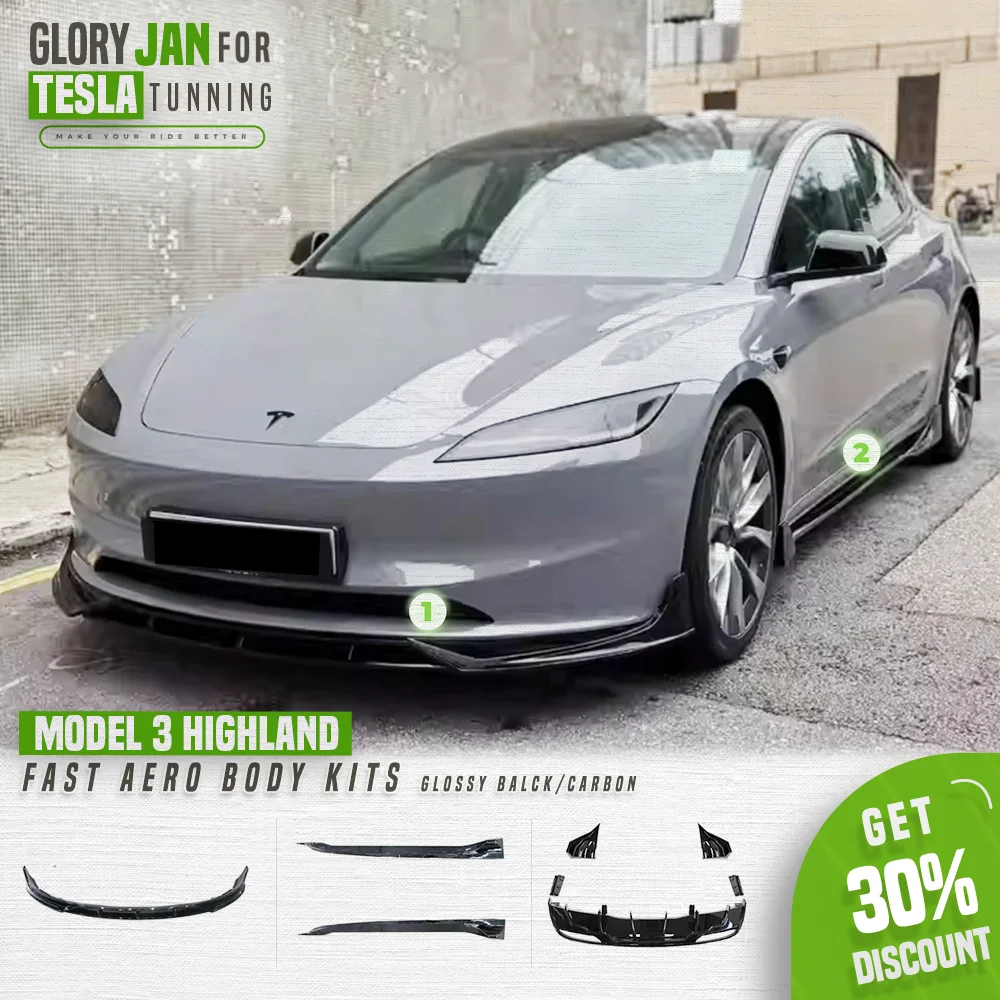 Kit carrozzeria Aero veloce per Tesla Model 3 Highland 2024 Diffusore posteriore Spoiler Paraurti anteriore Labbro Gonna laterale Nero lucido Tunning