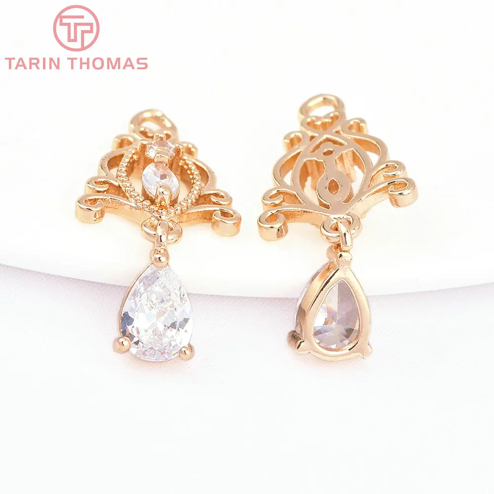 (7779) 6PCS 11.5x27MM 24K Gold Color Brass with Zircon Auspicious Knot Charms Pendants High Quality DIY Jewelry Findings