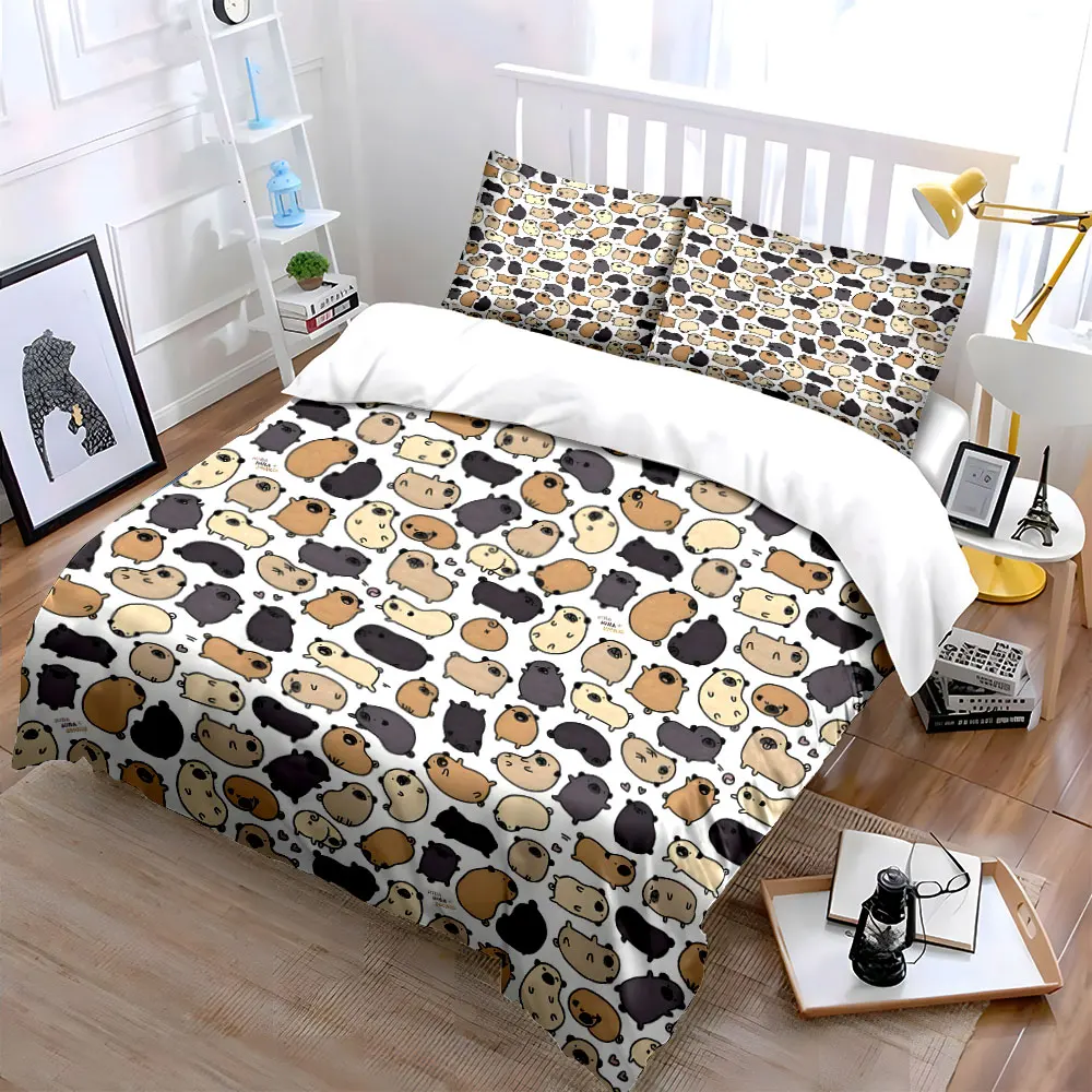 Cute cartoon pugs crowd Printed Duvet Cover Set 1 Duvet Cover+2 Pillowcase Multi Size Bedroom Bedding Decor Luxury gifts