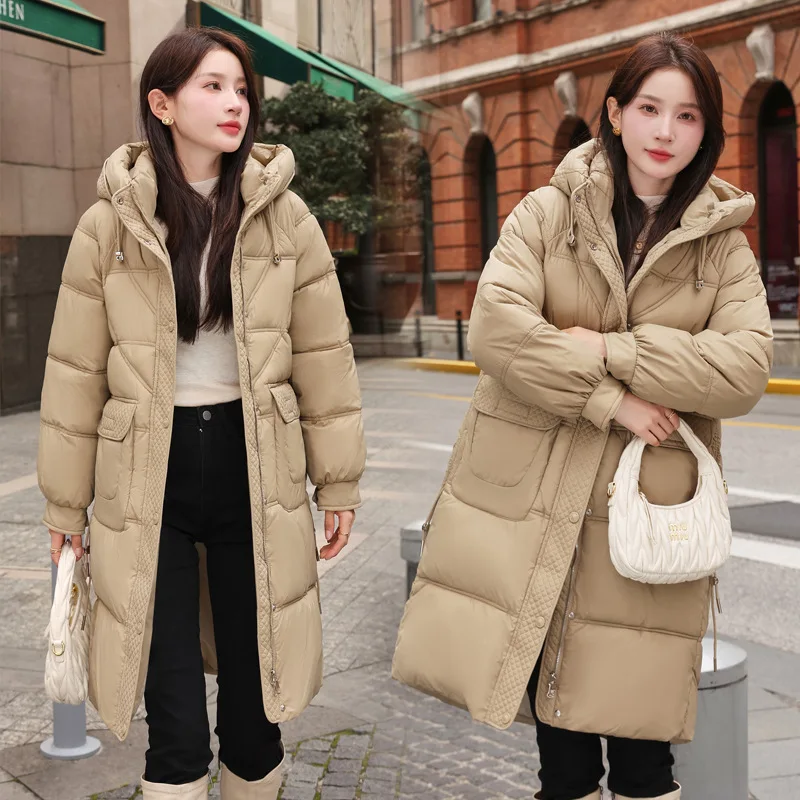 2025 Winter Women's New Hooded Casual down Cotton Coat, Long Sleeve Hooded Design Mid-Length Jacket, Fashionable, Elegant, and Warm