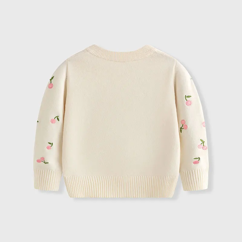 2026 new Korean version spring and autumn children's pure cotton thread cherry sweater jacket girls thin baby knitted cardigan